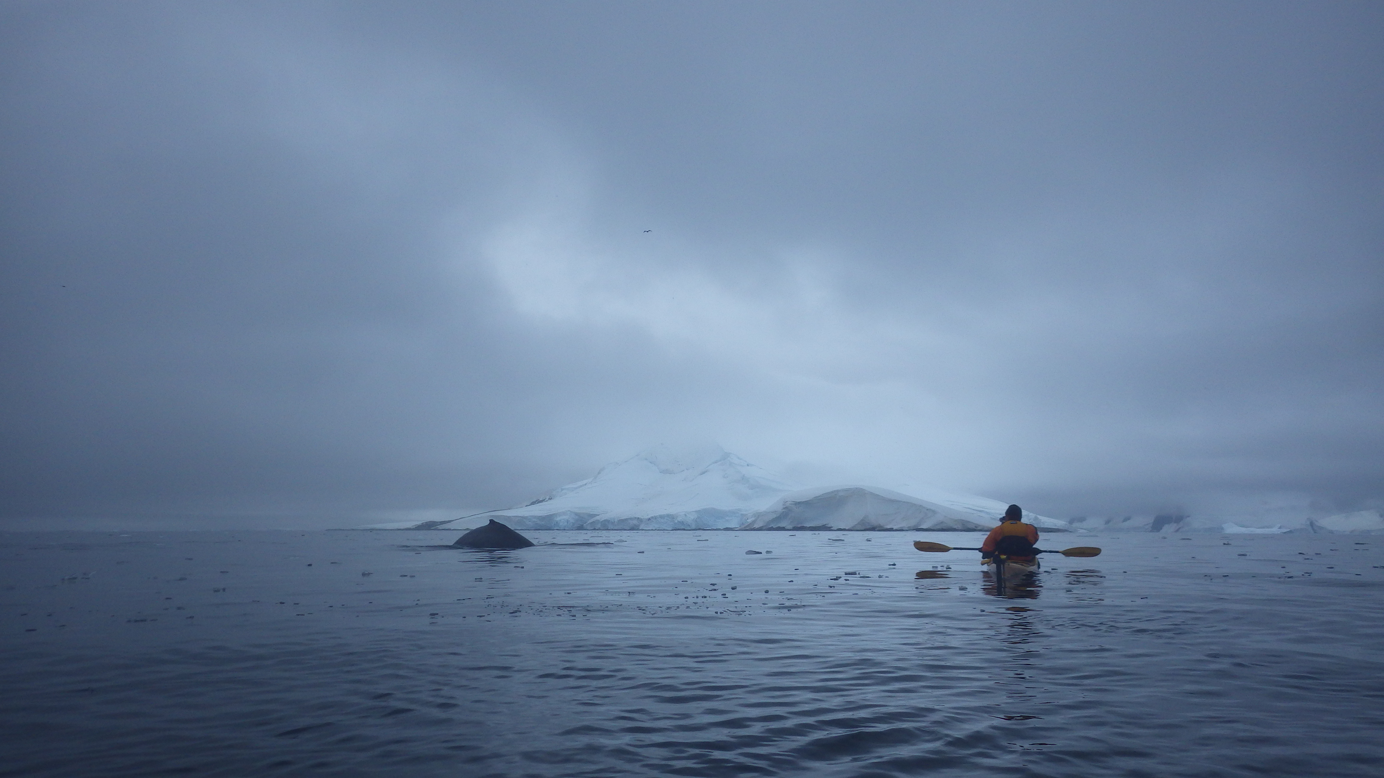 Paddling under moody skies